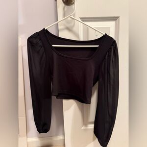SHEIN Black Sheer Sleeve Crop Top
